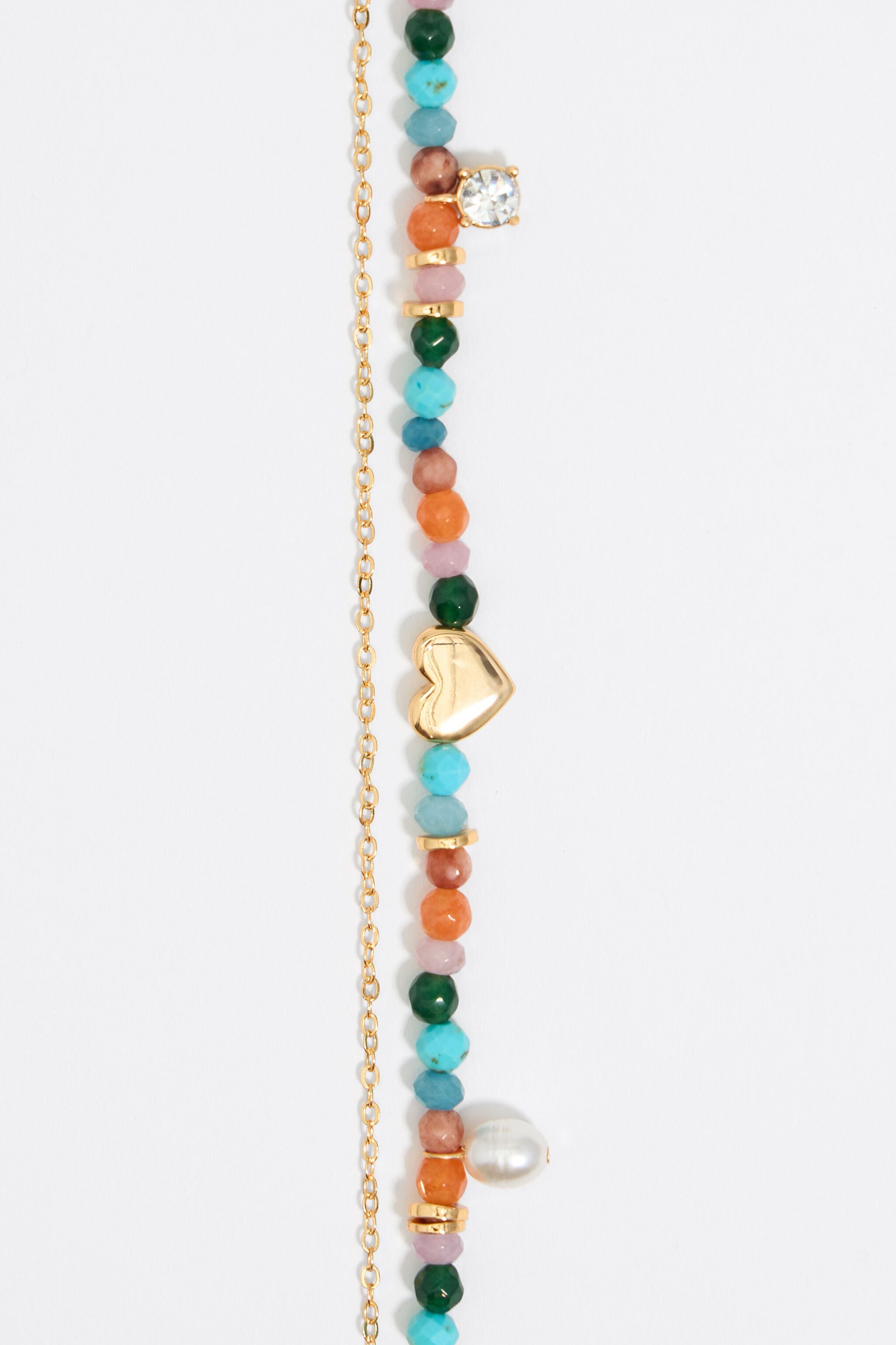 Multicolor stones and gold heart necklace