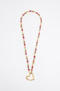 Multicolor stones gold heart necklace