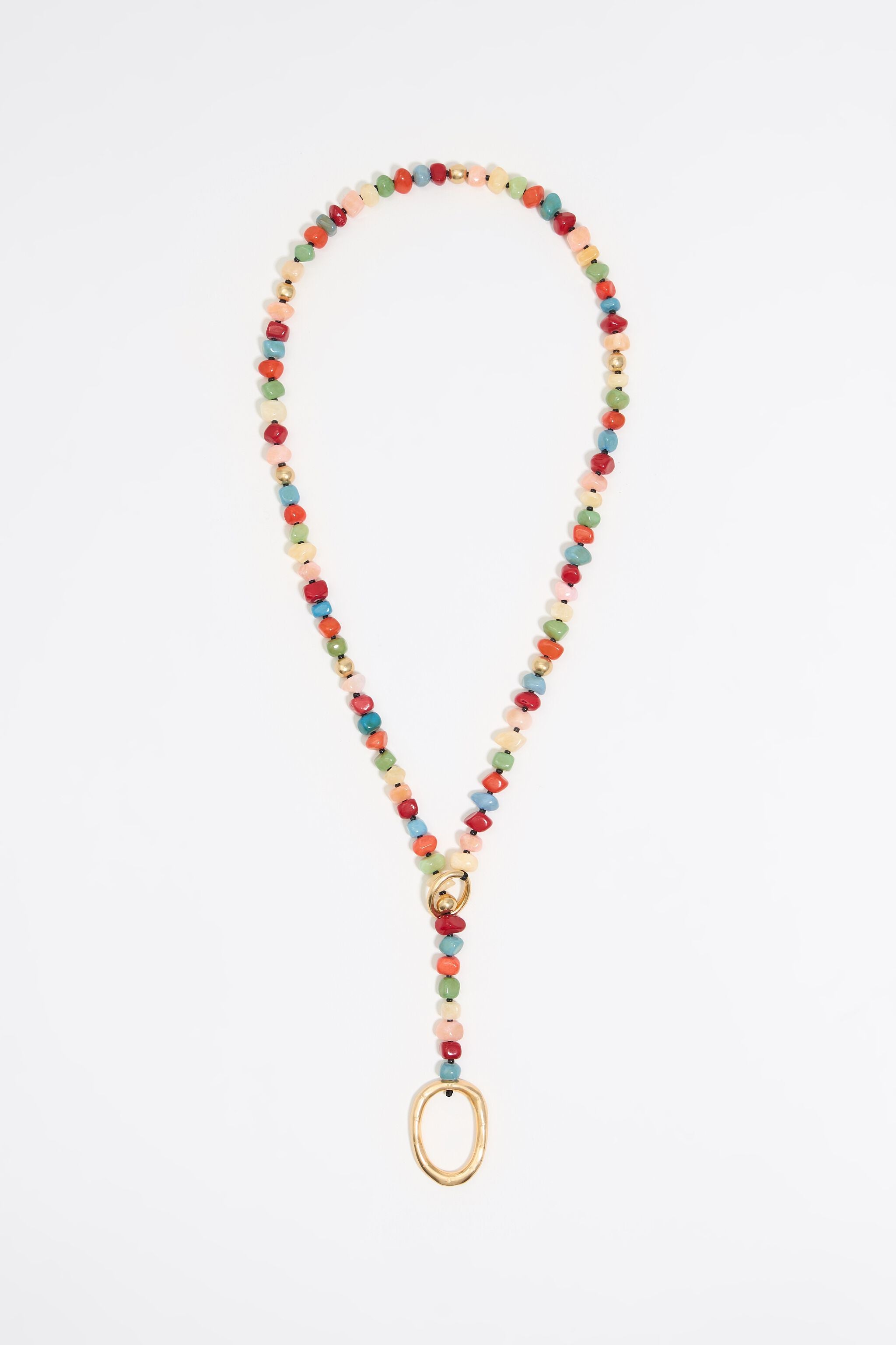 Multicolor stones and gold ring necklace