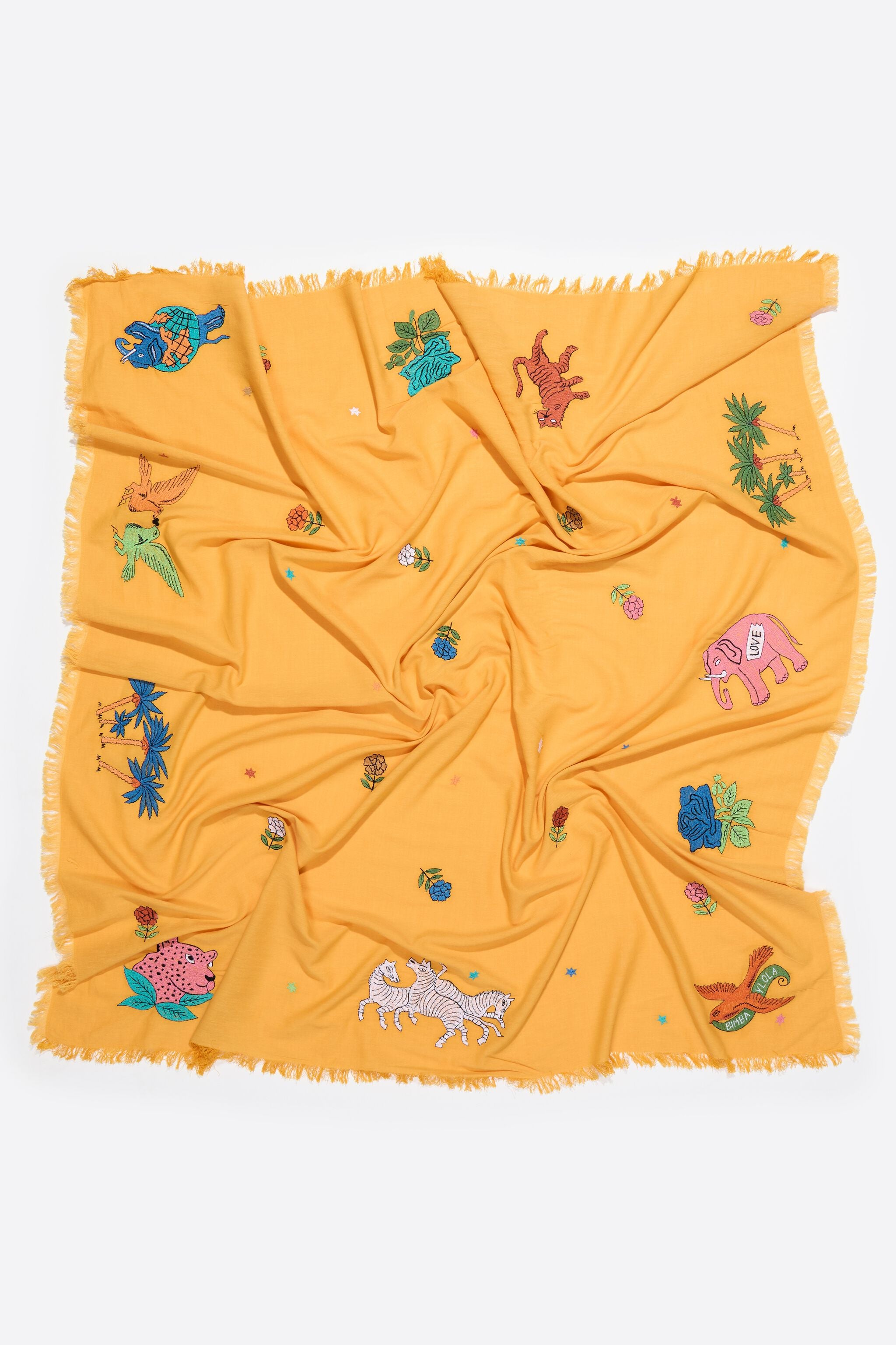 Embroidered animals cotton shawl