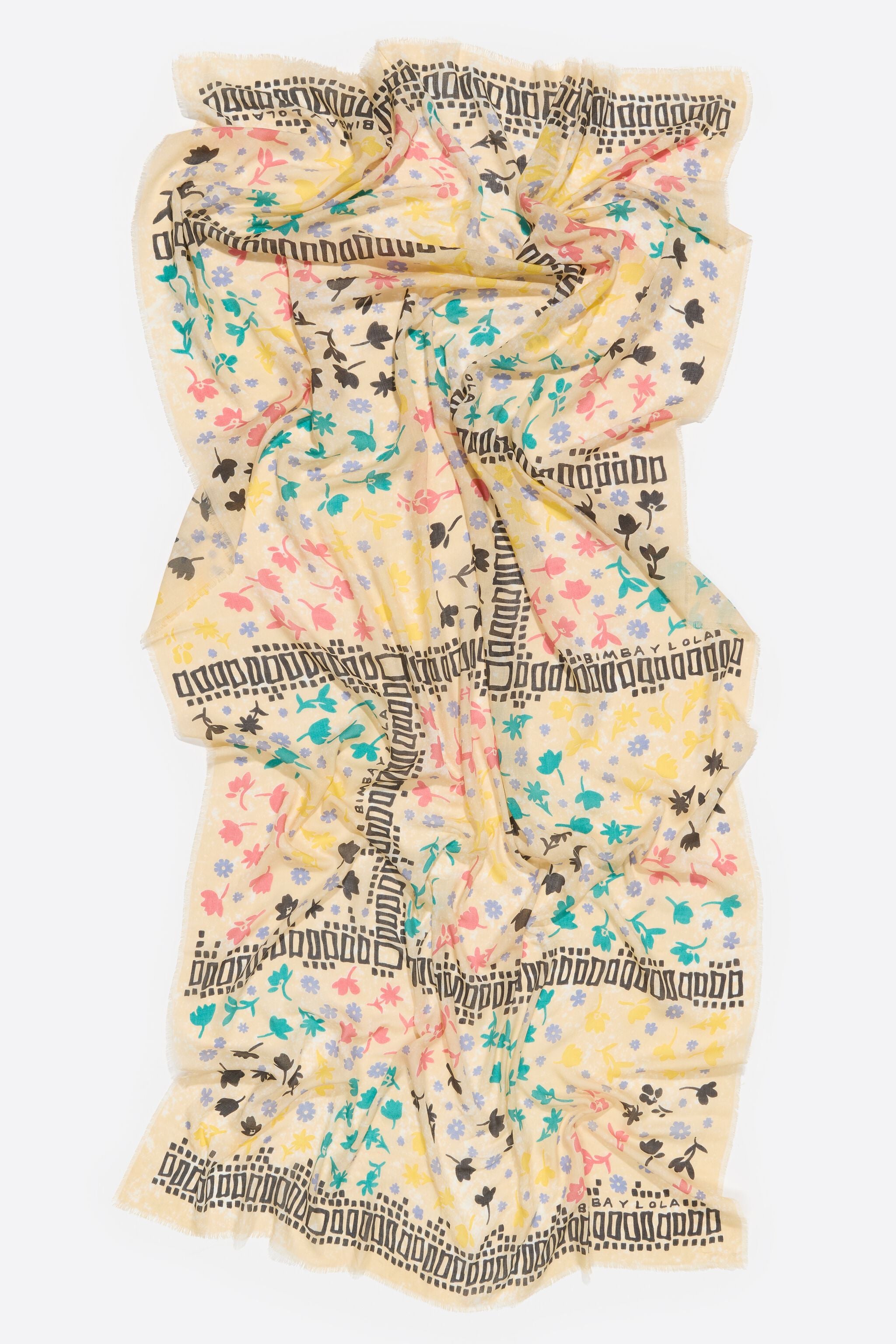 White ditsy floral and borders shawl