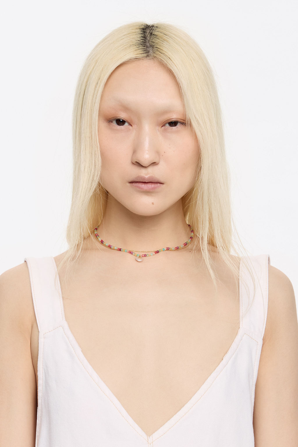 Letter A pearl and multicolor stones necklace
