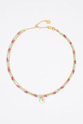 Letter A pearl and multicolor stones necklace