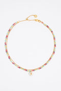 Letter B pearl and multicolor stones necklace