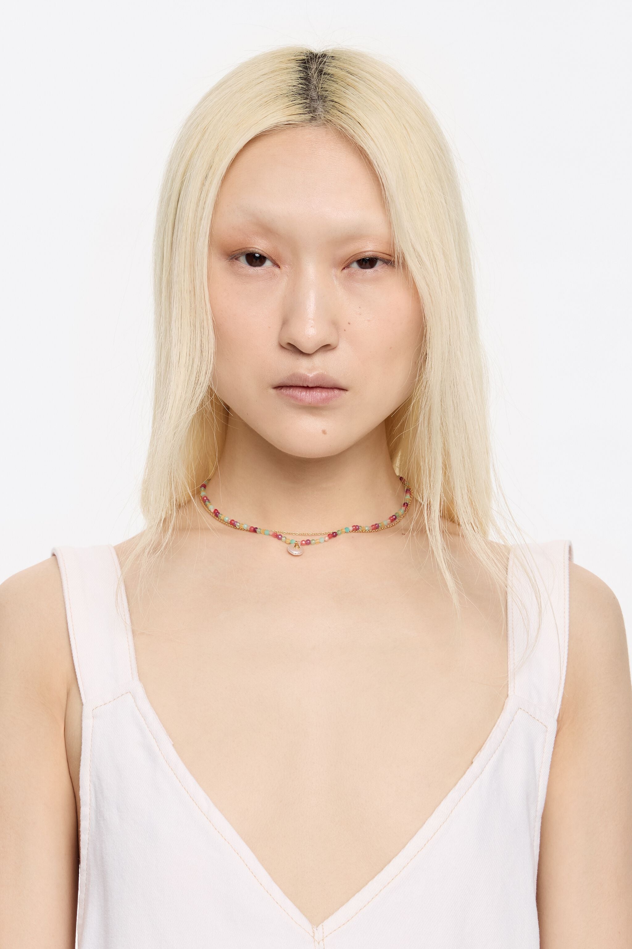 Letter C pearl and multicolor stones necklace