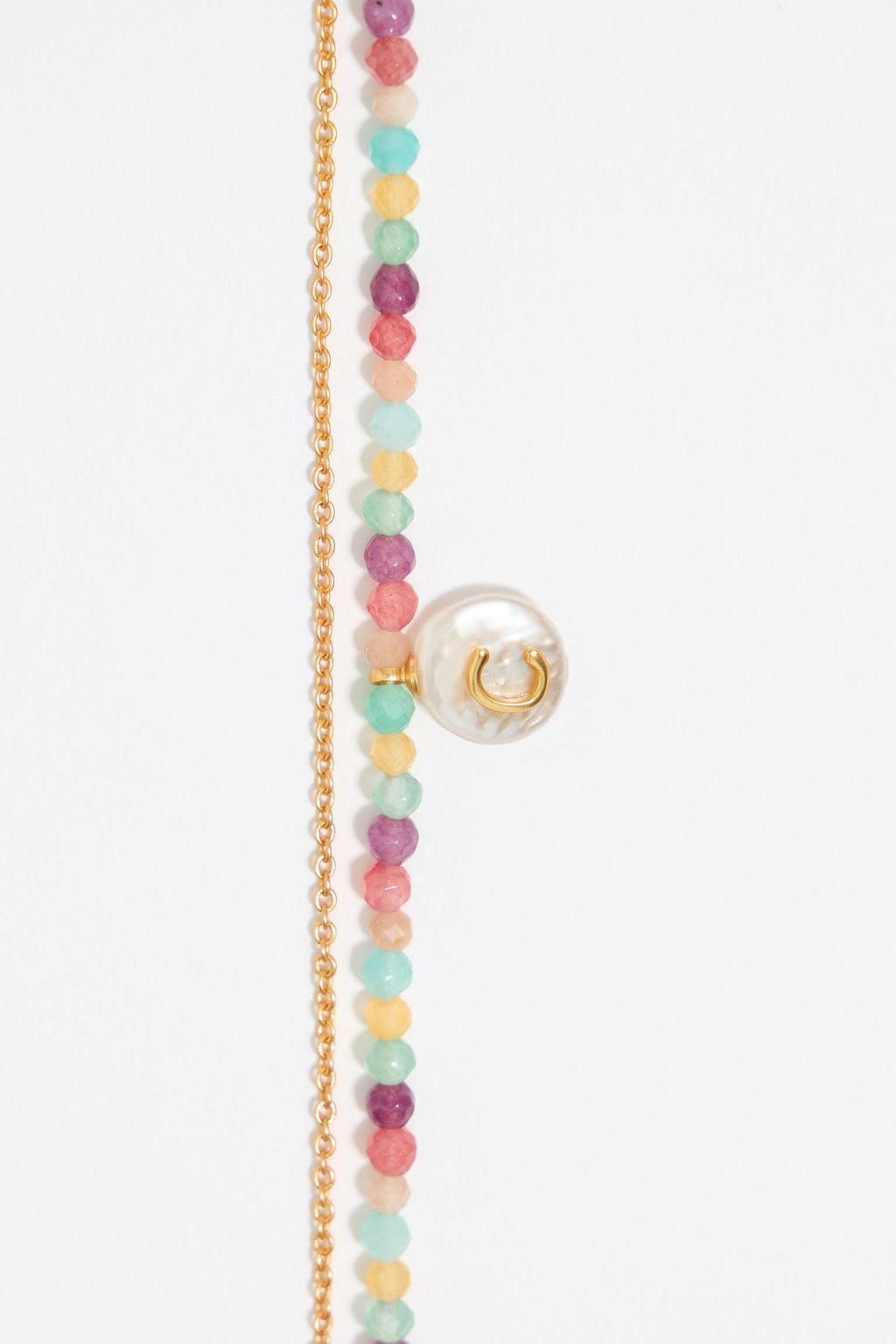 Letter C pearl and multicolor stones necklace