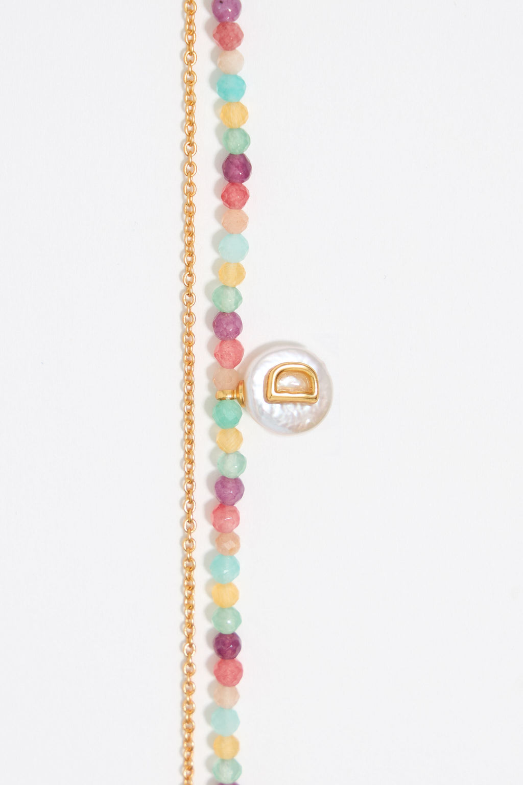Letter D pearl and multicolor stones necklace