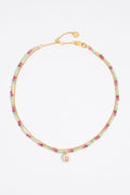 Letter D pearl and multicolor stones necklace