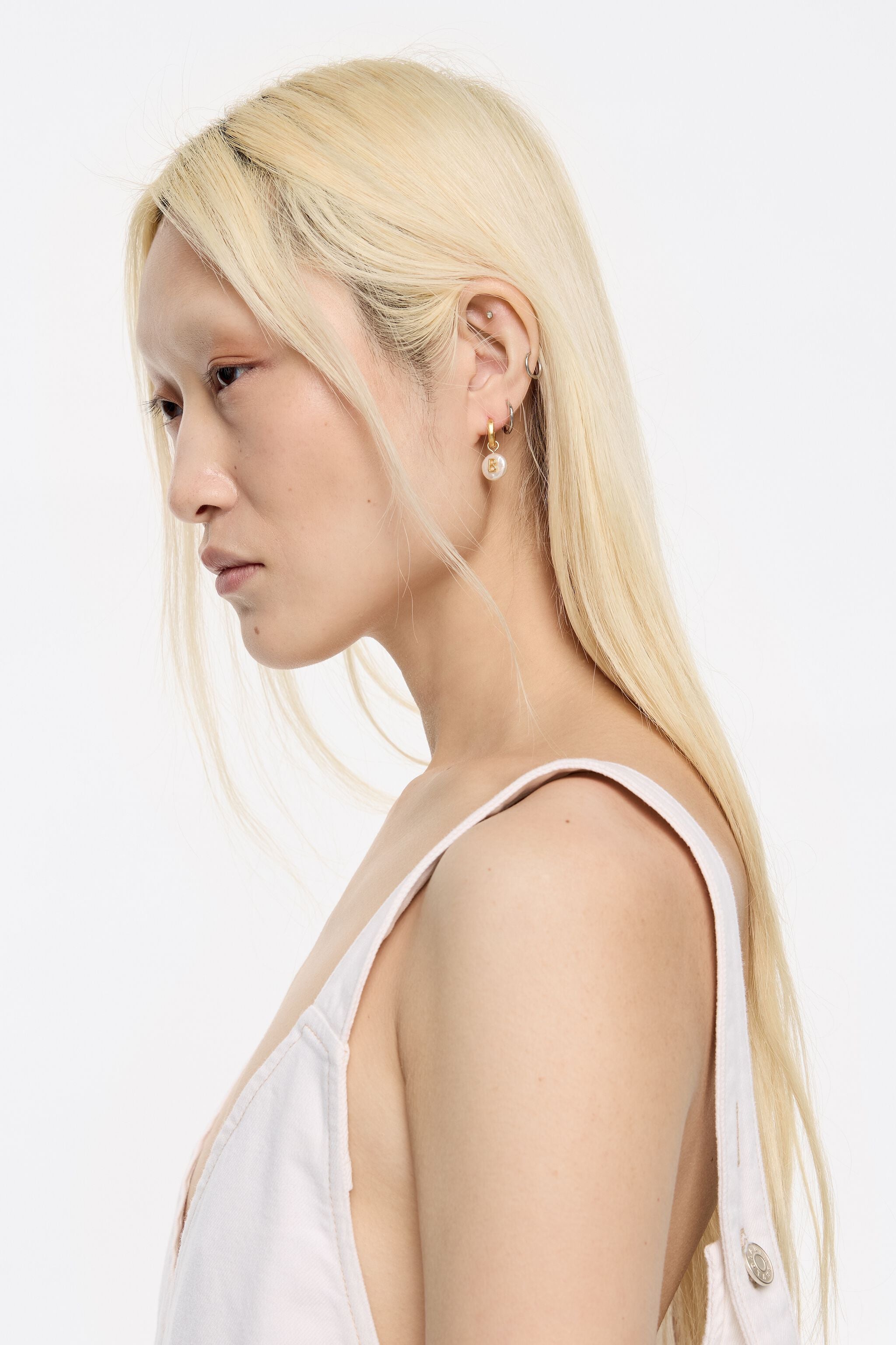 Letter A pearl and heart hoop earrings