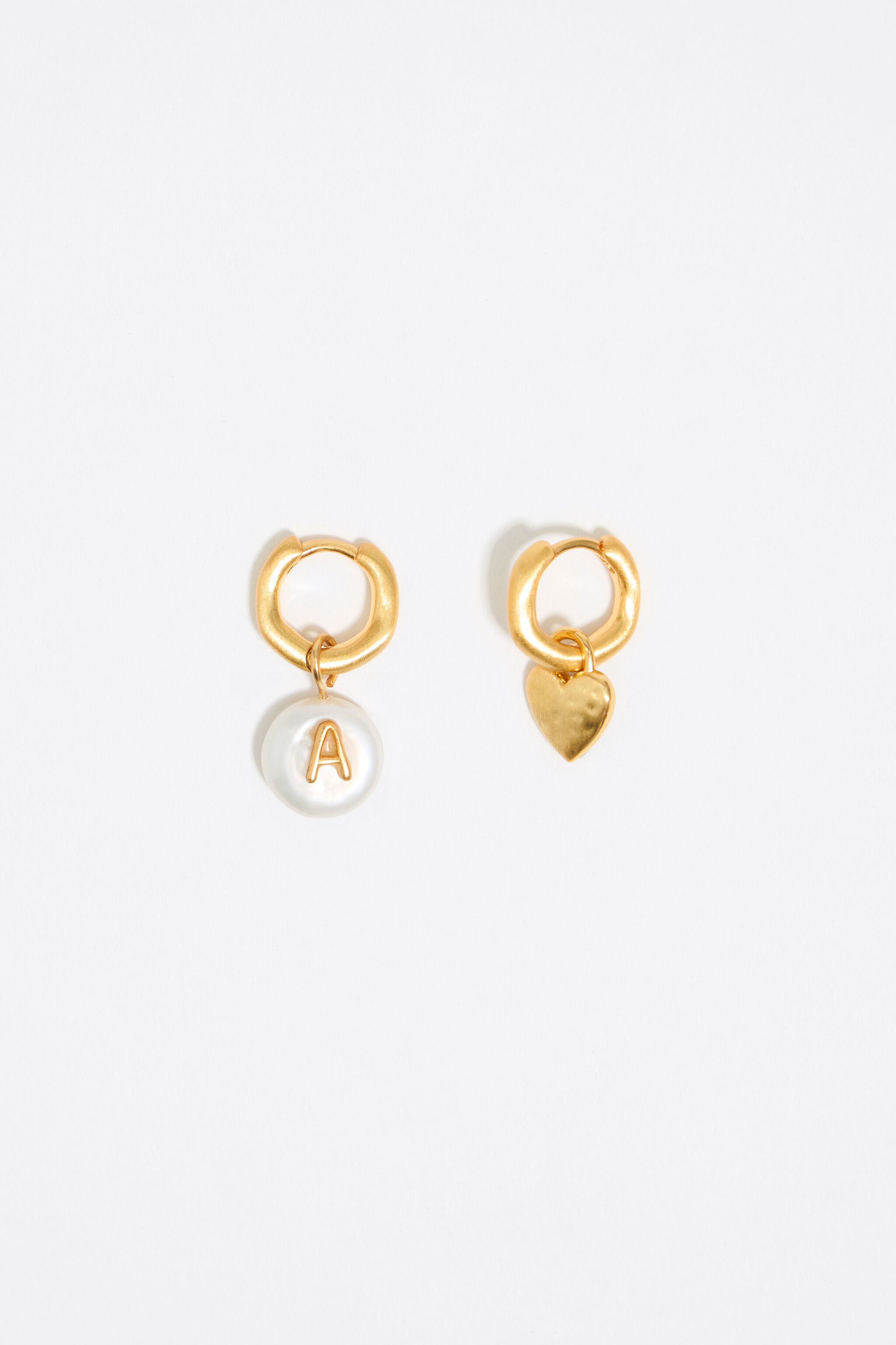 Letter A pearl and heart hoop earrings
