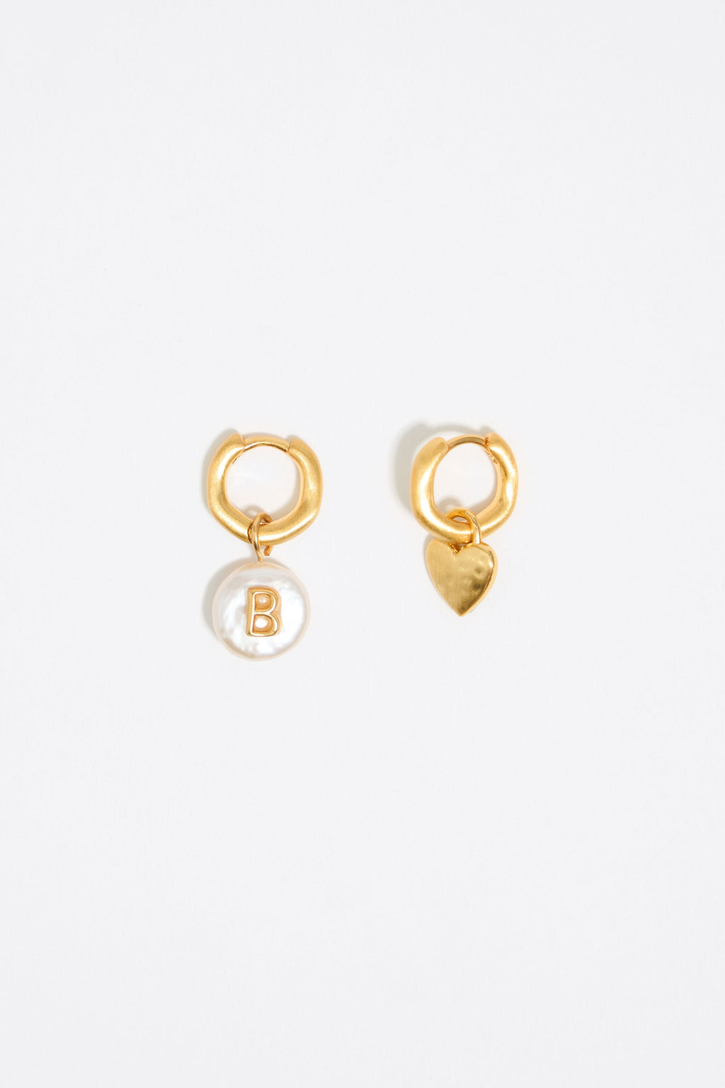 Letter B pearl and heart hoop earrings