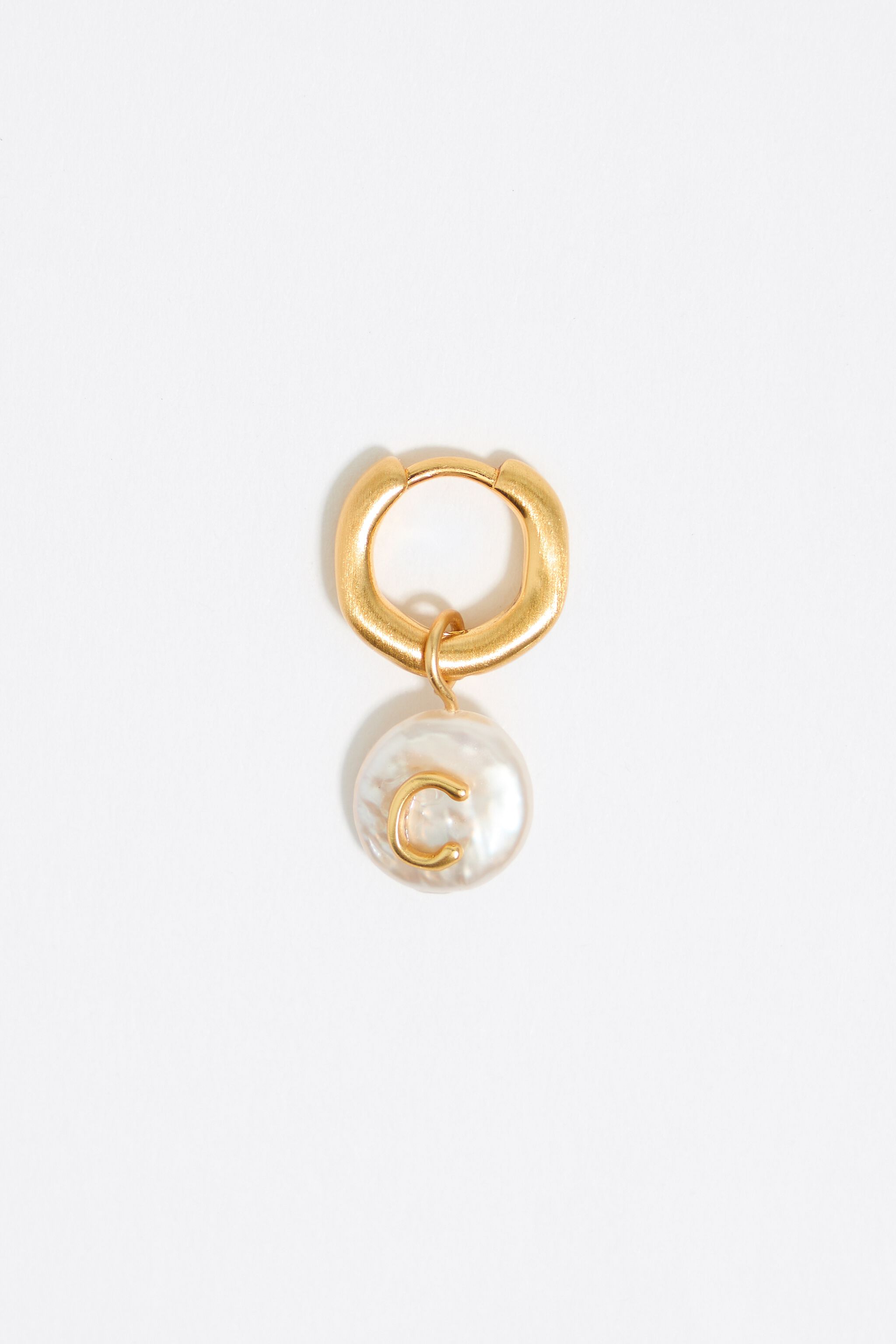 Letter C pearl and heart hoop earrings