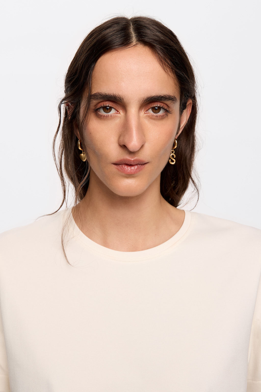 Gold letter A heart hoop earrings