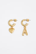 Gold letter A heart hoop earrings