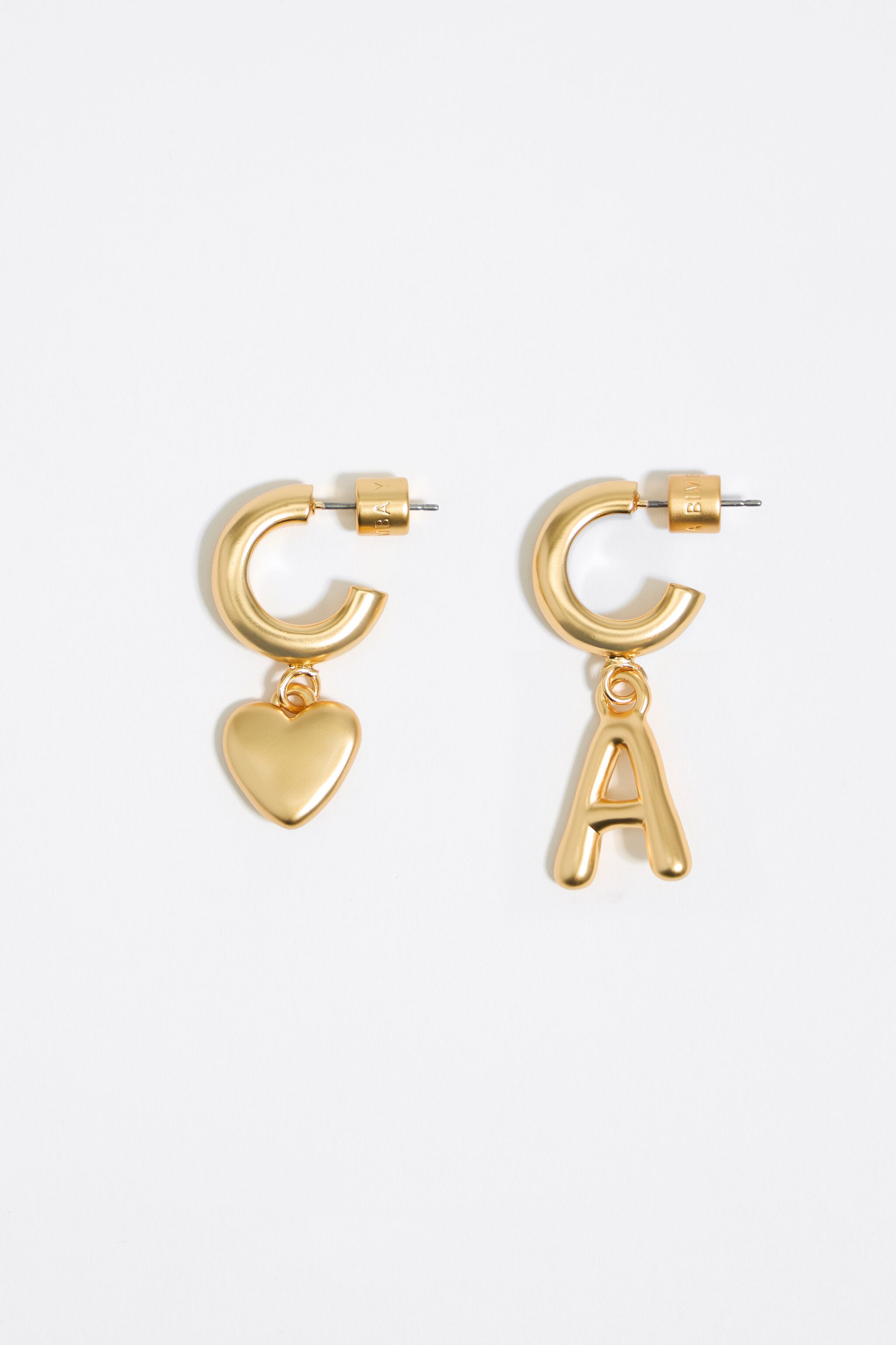 Gold letter A heart hoop earrings