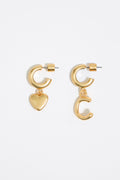 Gold letter C heart hoop earrings