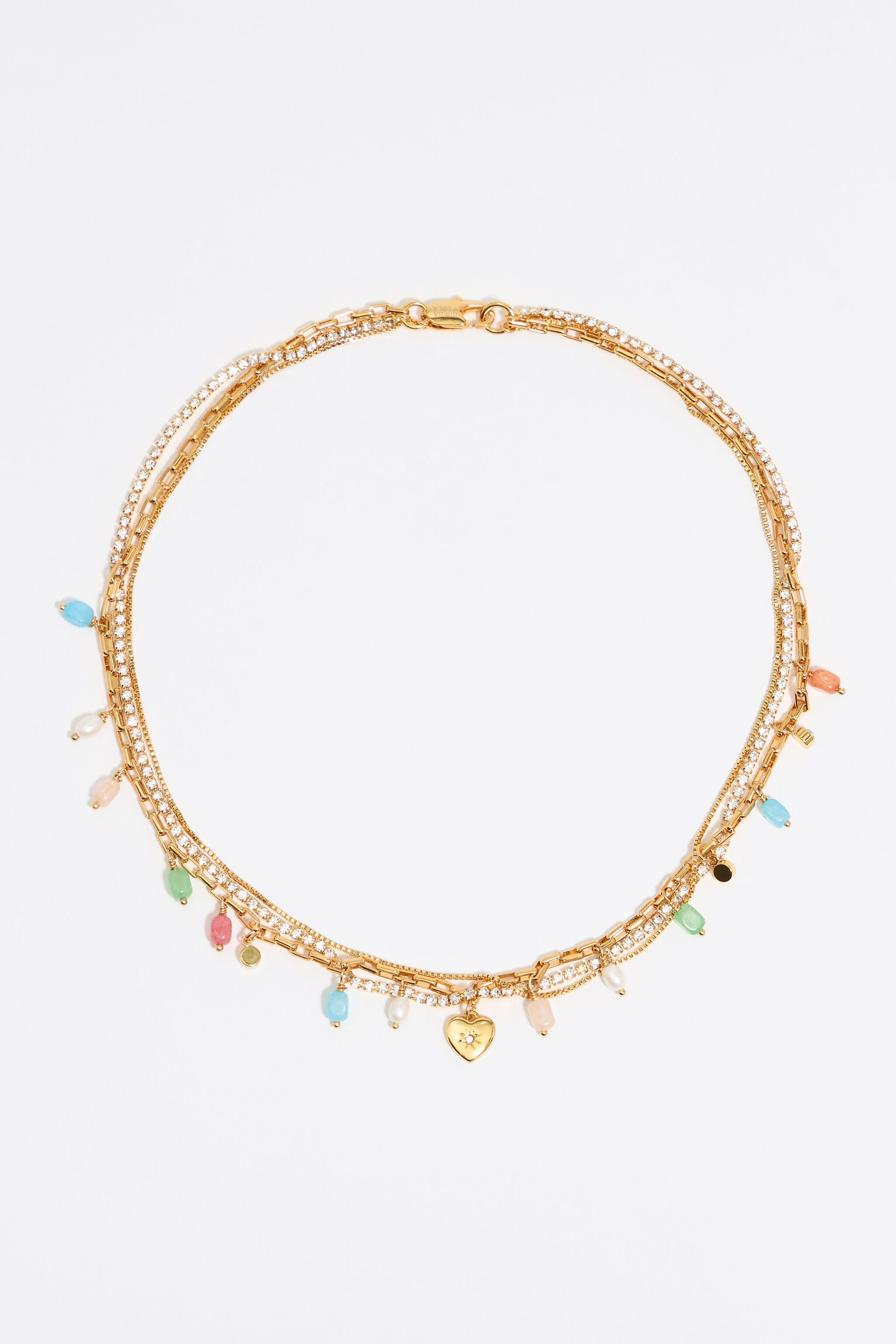 Crystal and stones multi-layer chain necklace