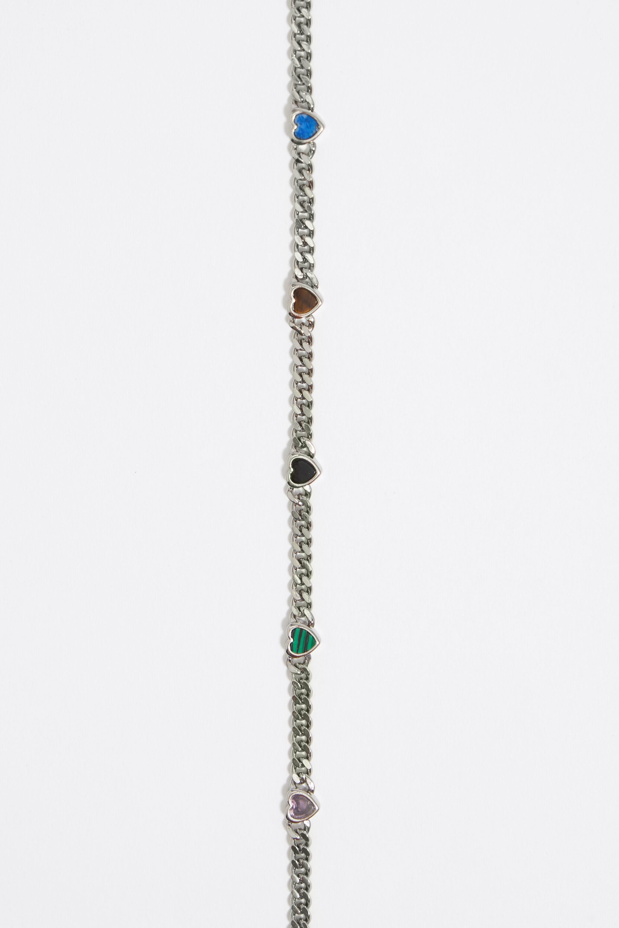 Multicolor stone heart chain necklace