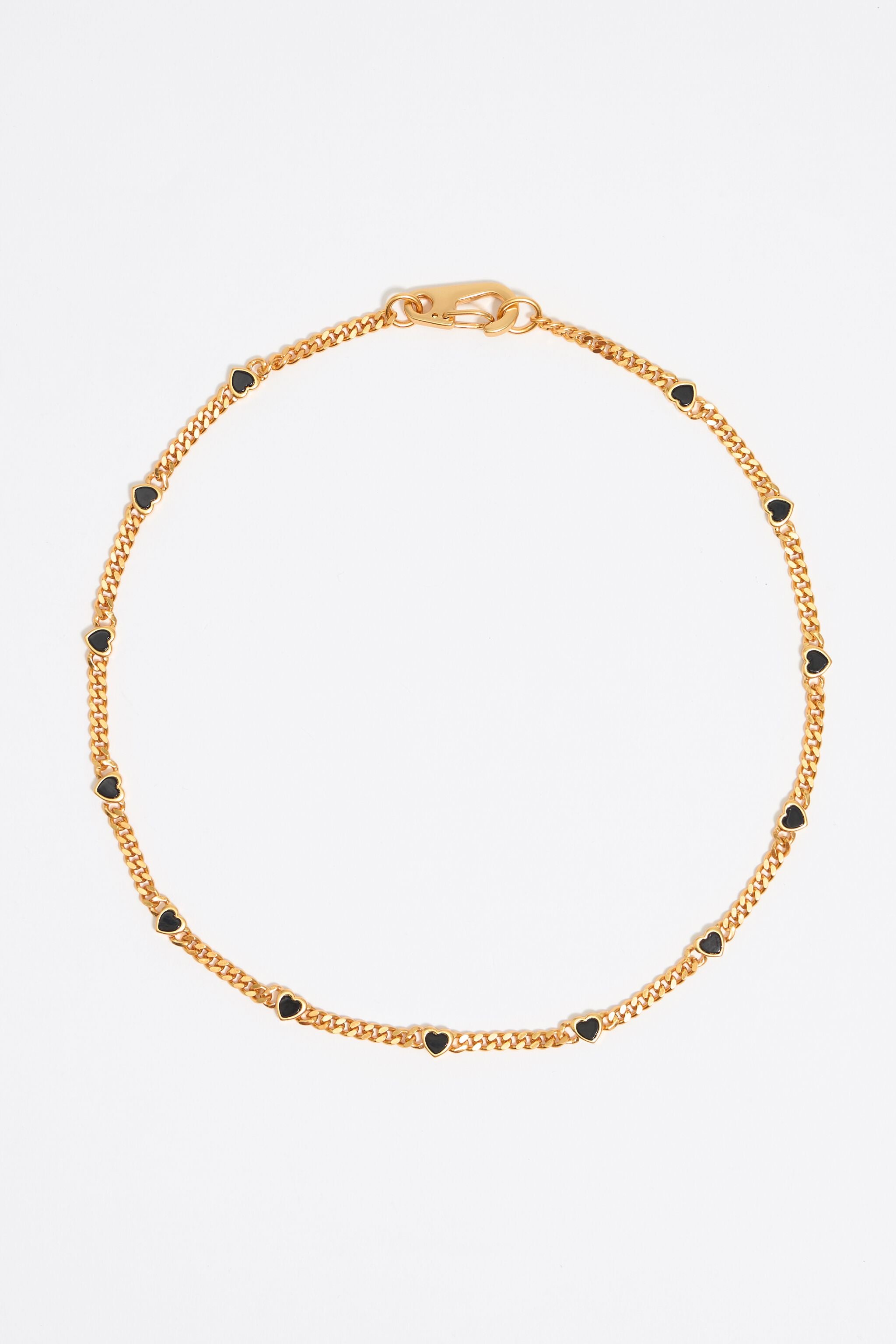 Black stone heart chain necklace