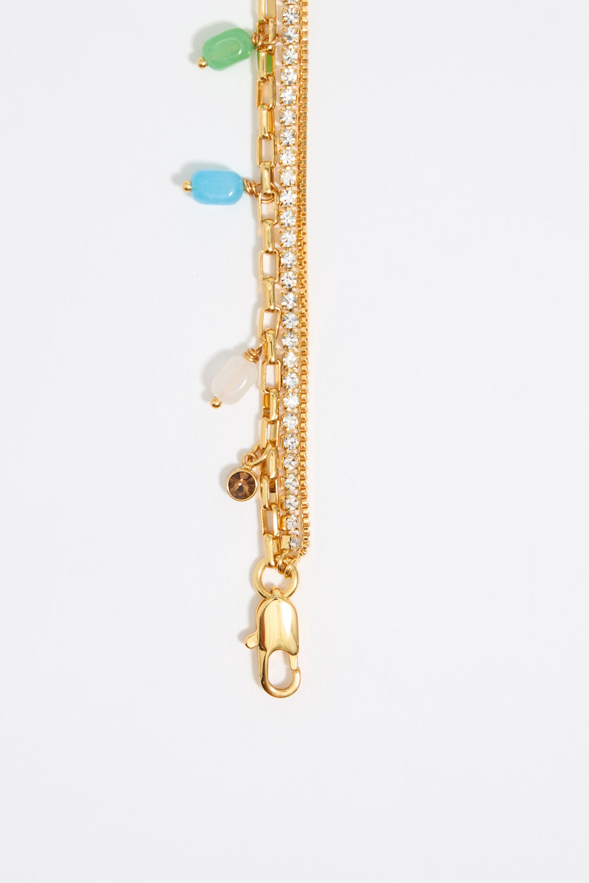 Layered chains, stones and crystals bracelet