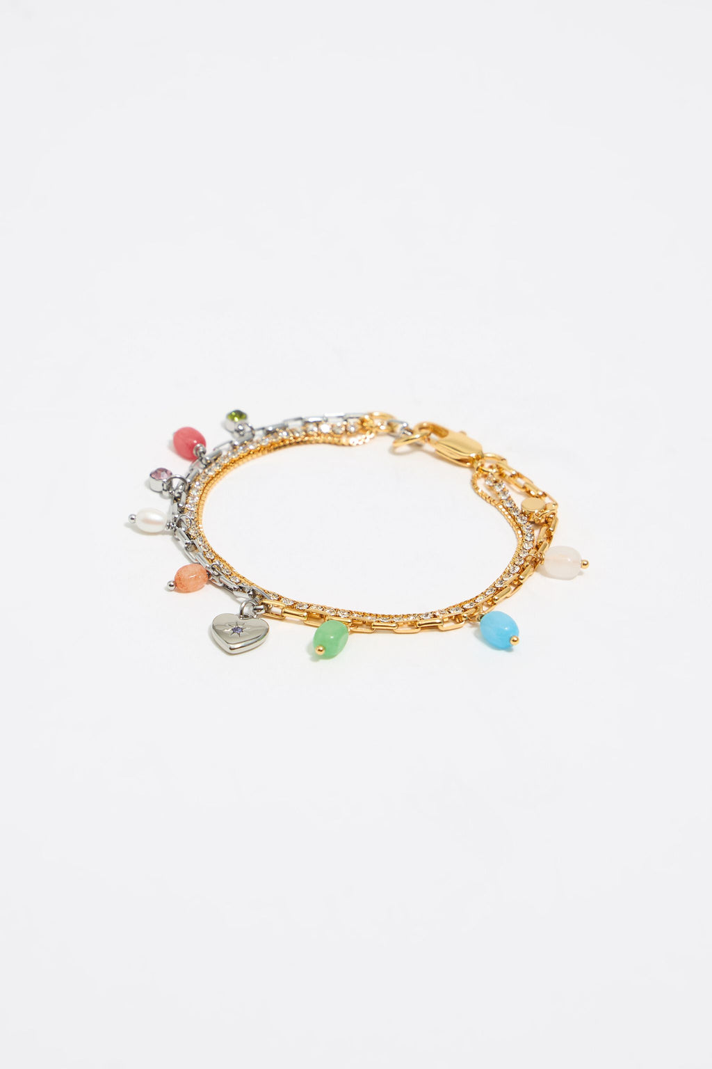 Layered chains, stones and crystals bracelet