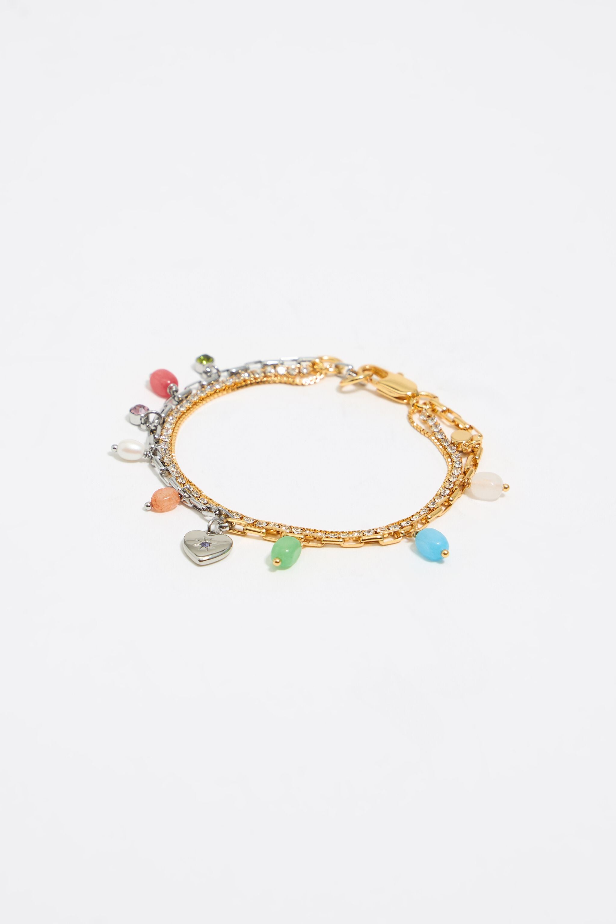 Layered chains, stones and crystals bracelet
