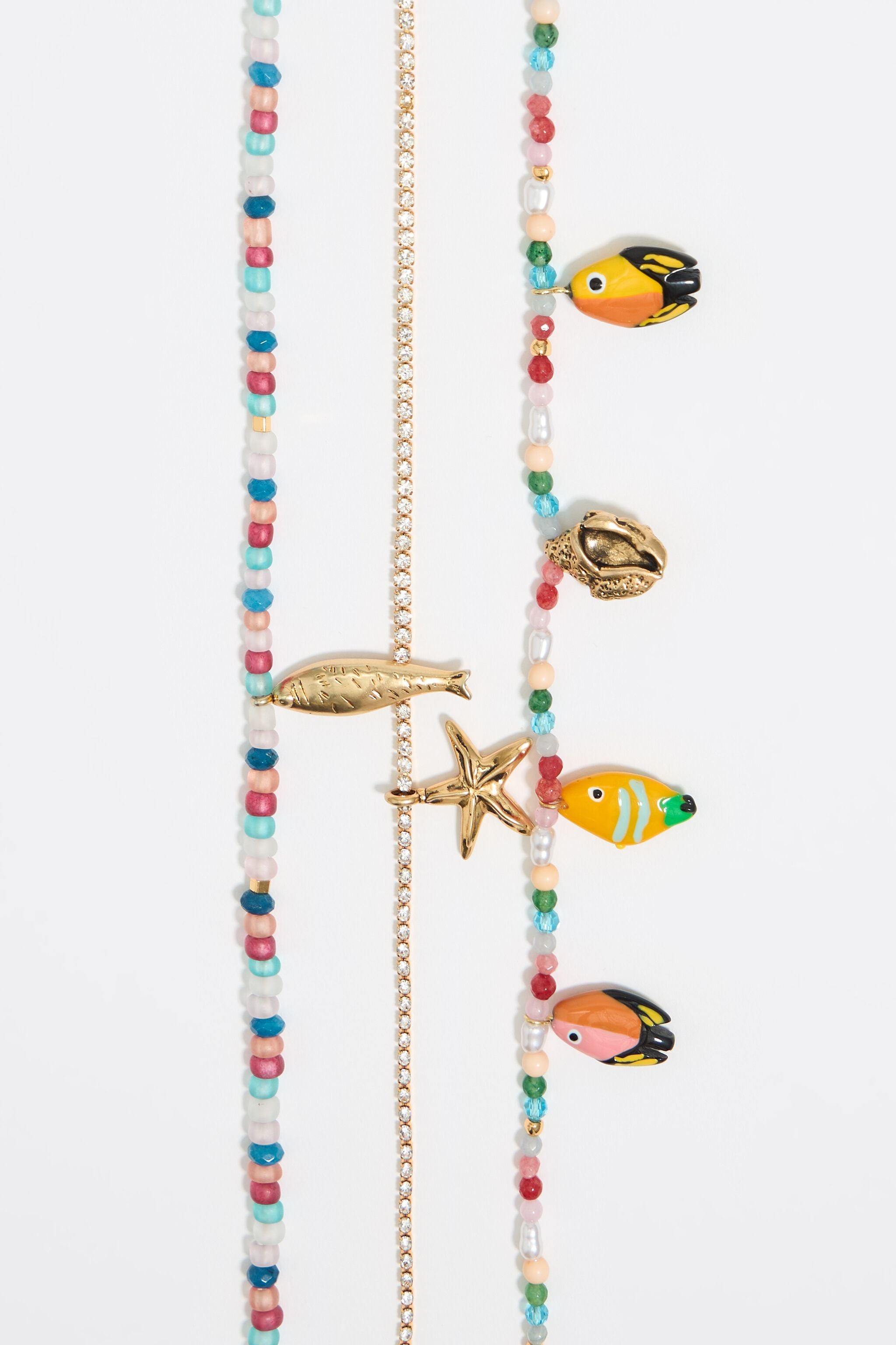 Multicolor fishes multi-layer chain necklace