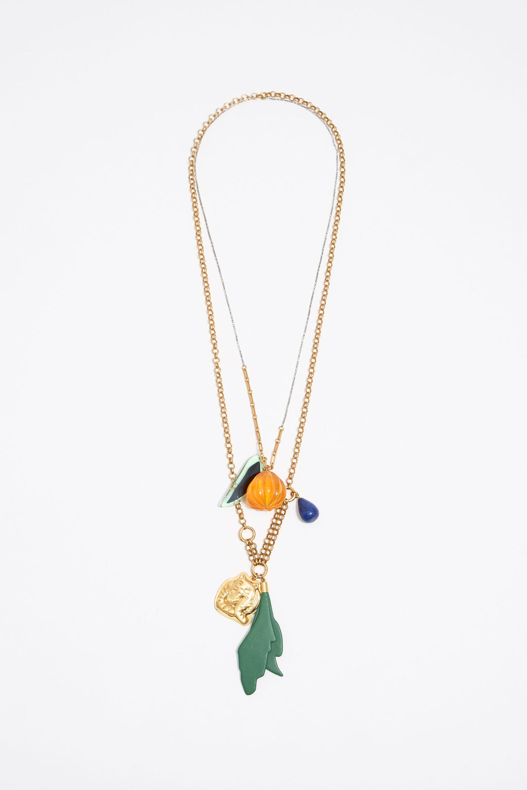 Gold tiger and chains necklace