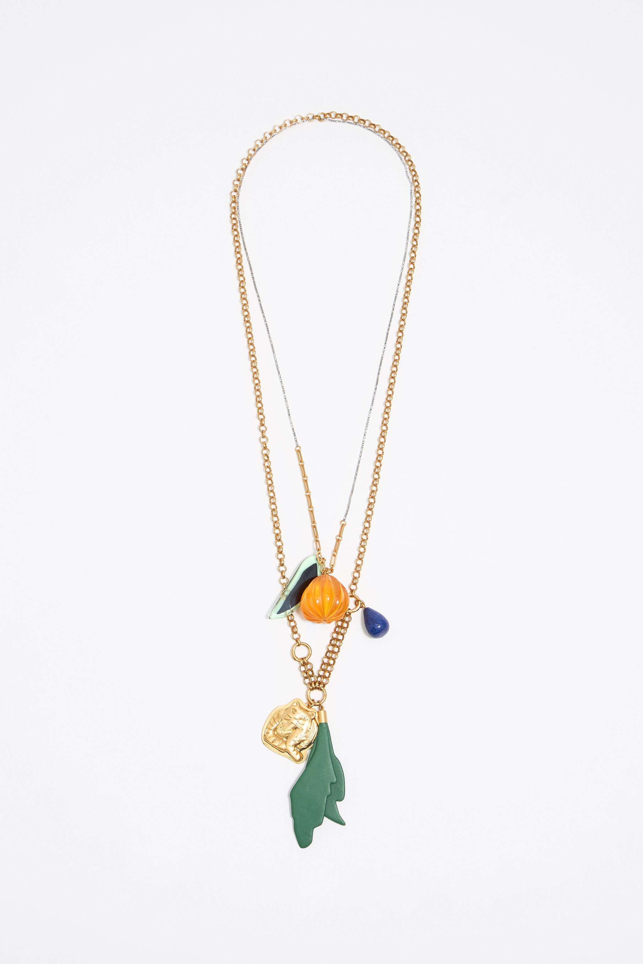 Gold tiger and chains necklace