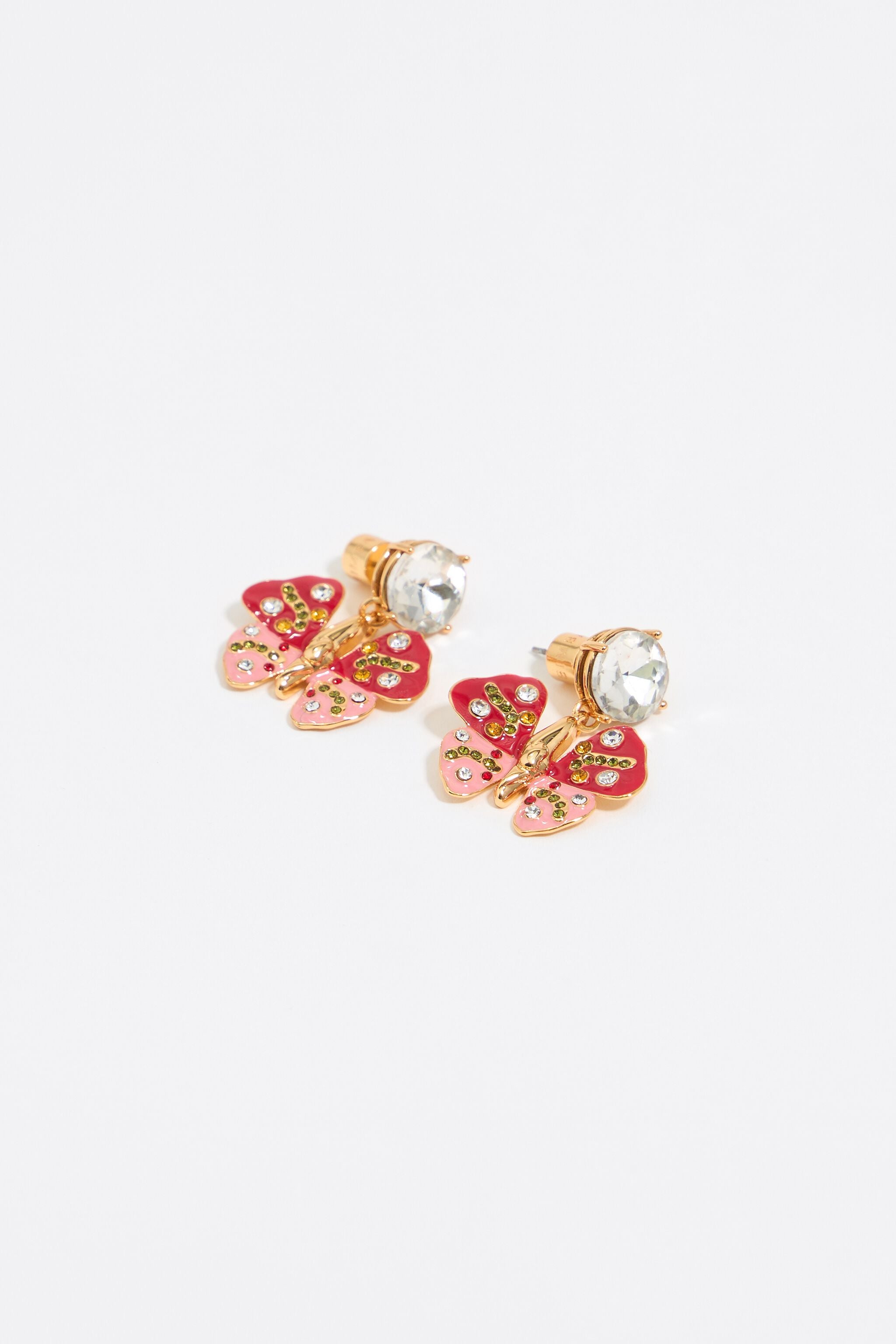 Red butterfly and crystals earrings