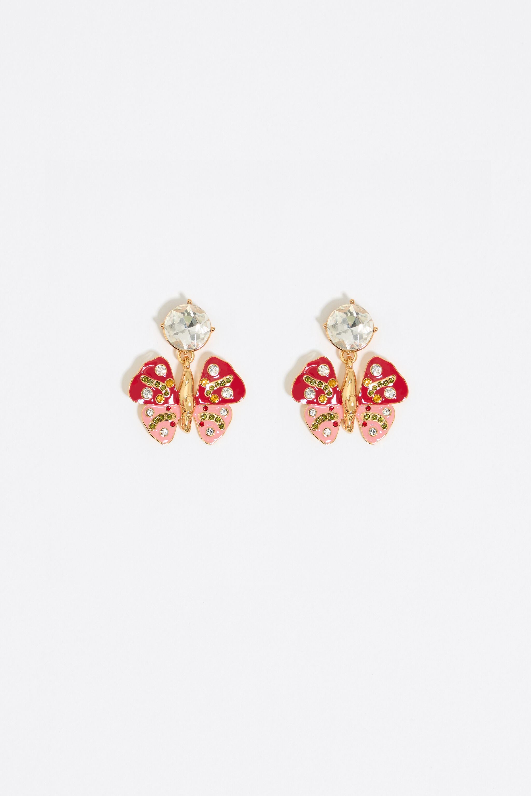 Red butterfly and crystals earrings