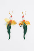 Green crocodile and leaves earrings