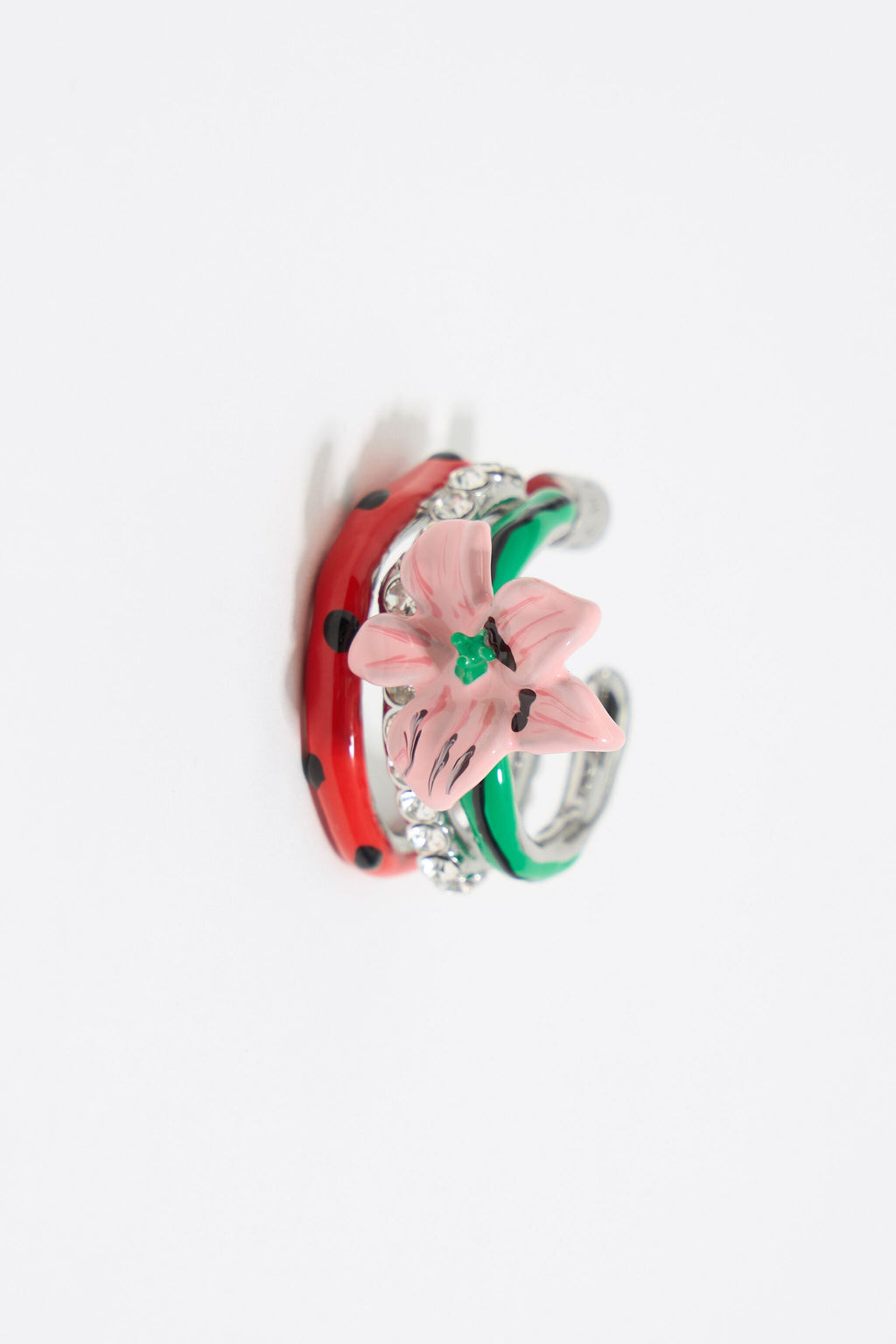 Pink enamel flower hoop earrings