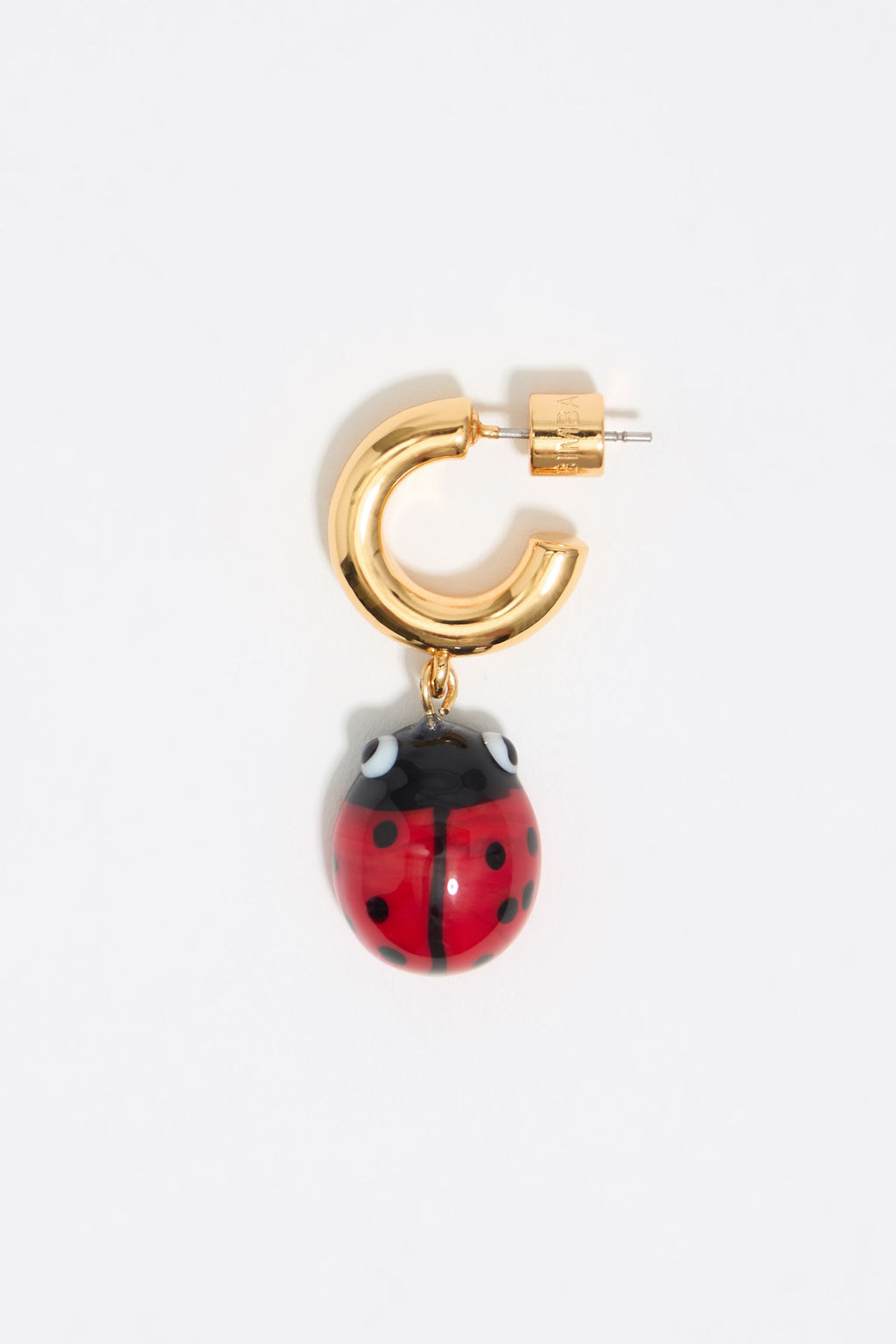 Red crystal ladybug hoop earrings