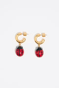 Red crystal ladybug hoop earrings