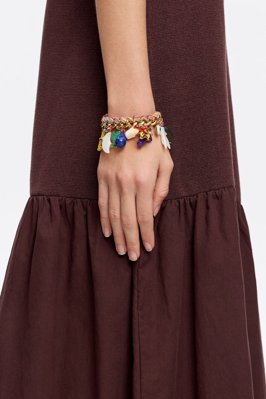 Chain and multicolor cord jungle charms bracelet