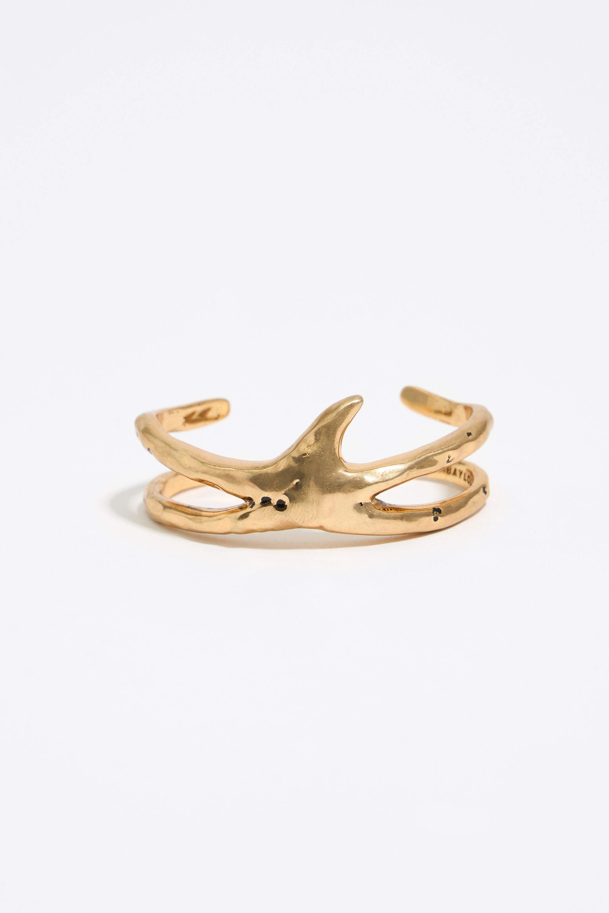 Aged finish textured gold-tone metal star bracelet