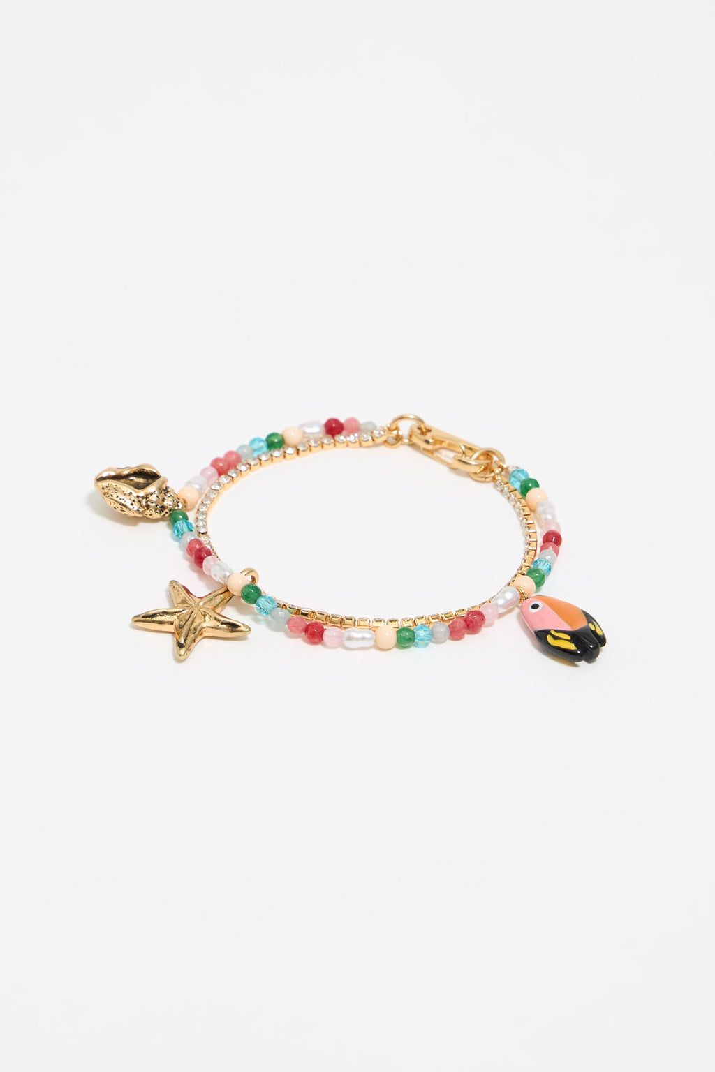 Multicolor fishes and beads double bracelet