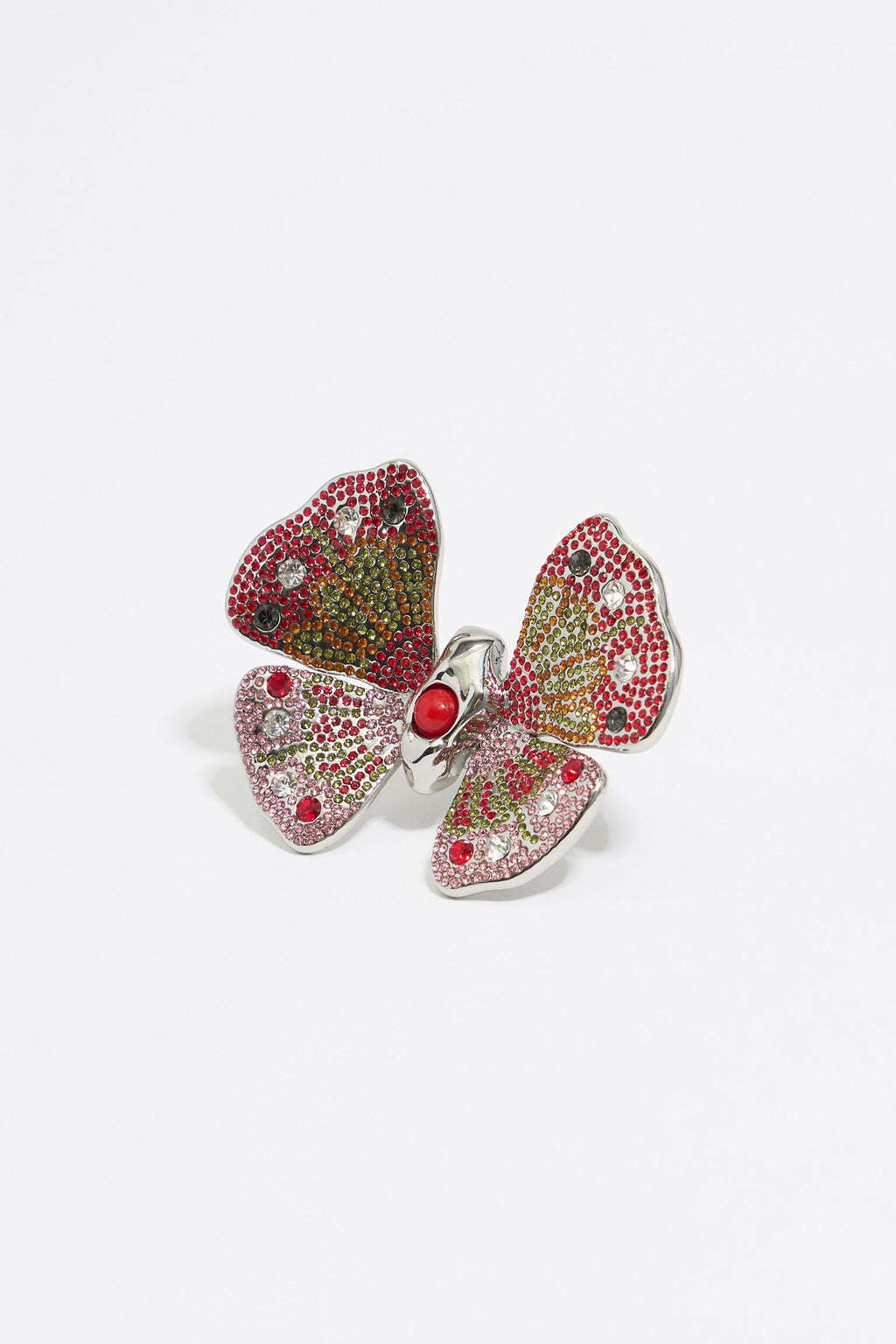 Crystal butterfly silver ring