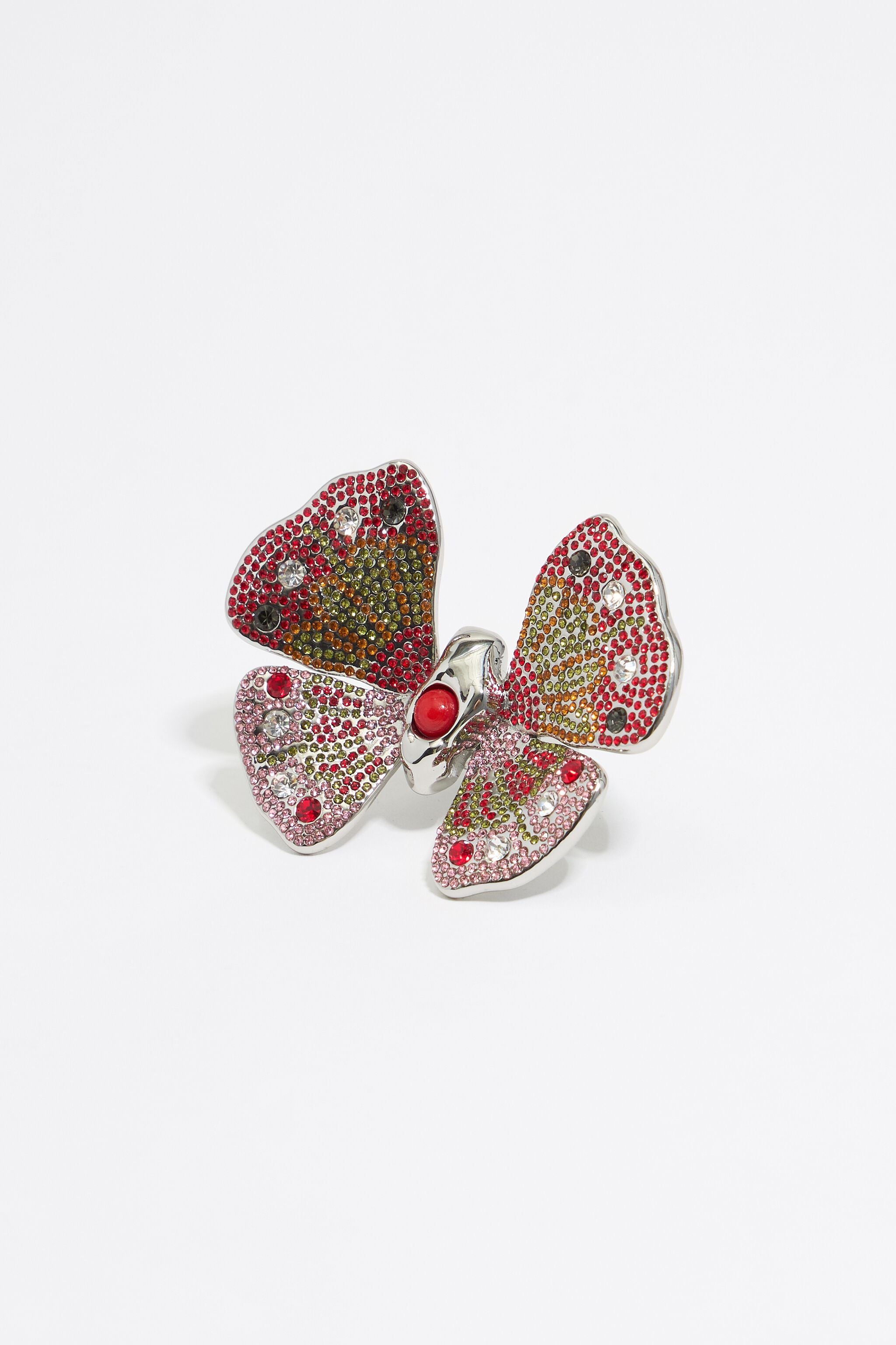 Crystal butterfly silver ring