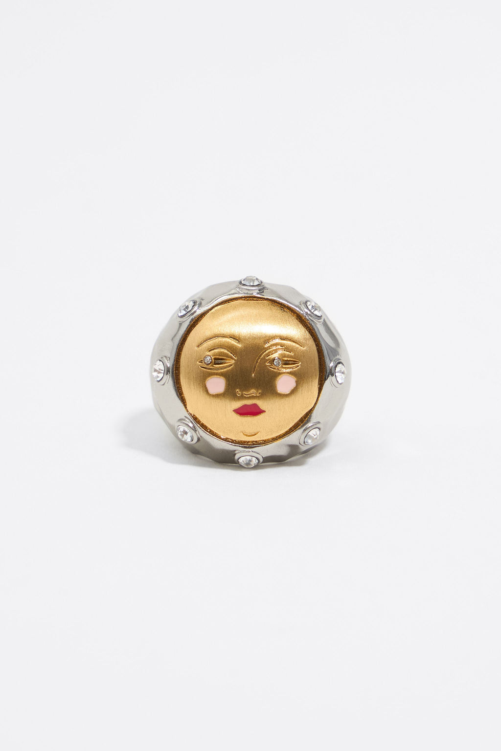 Silver and gold moon ring
