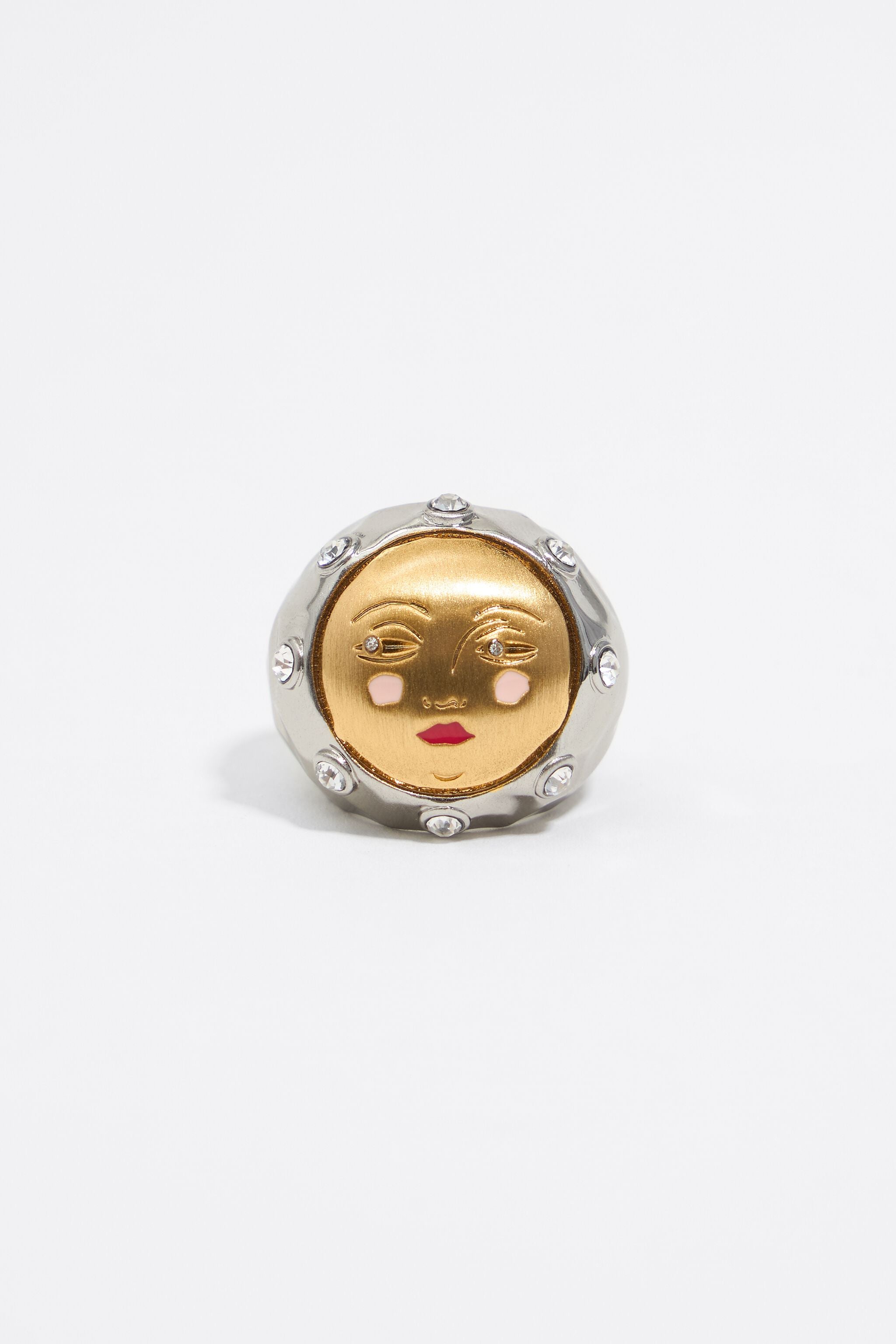 Silver and gold moon ring