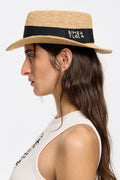 Beige raffia short brim straw hat