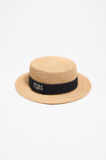 Beige raffia short brim straw hat
