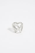 Silver triple heart scarf ring