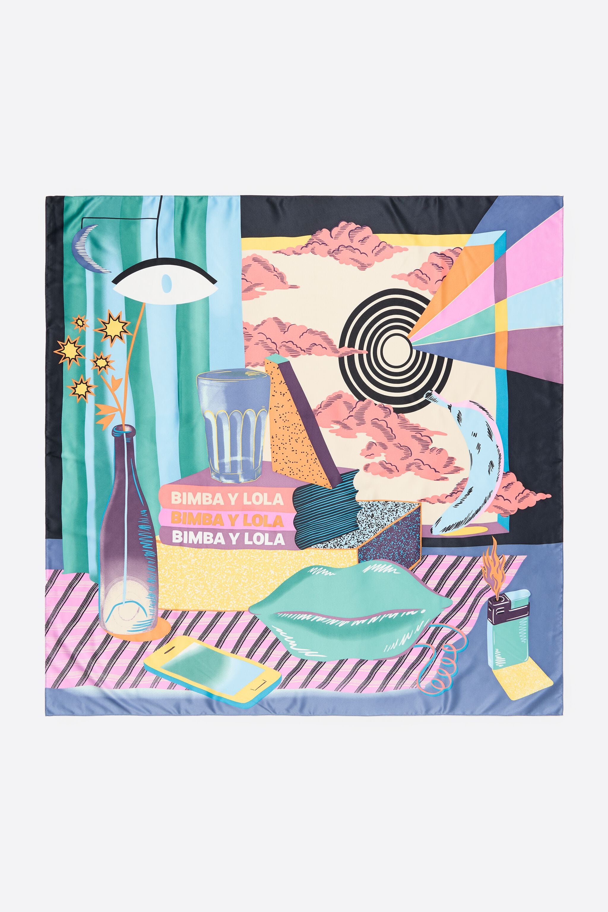 Aquamarine surrealist still-life scarf