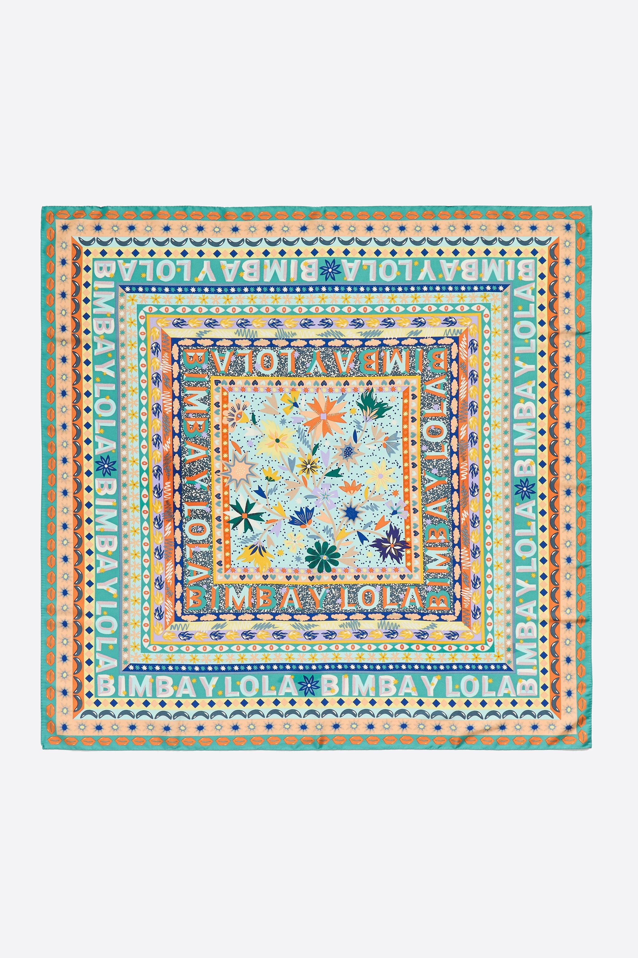 Aquamarine logos and floral borders scarf