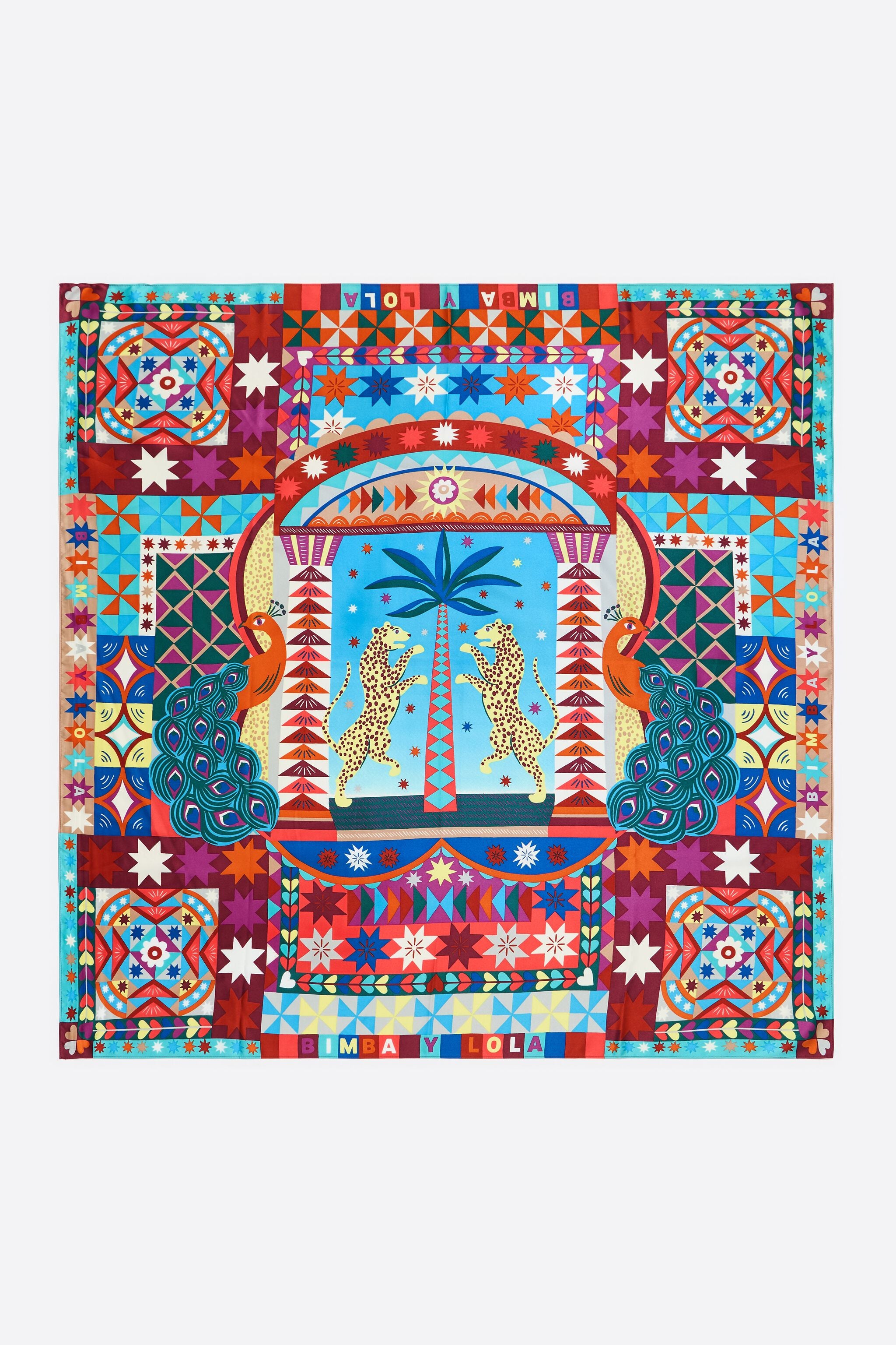 Turquoise leopards and geometrics scarf