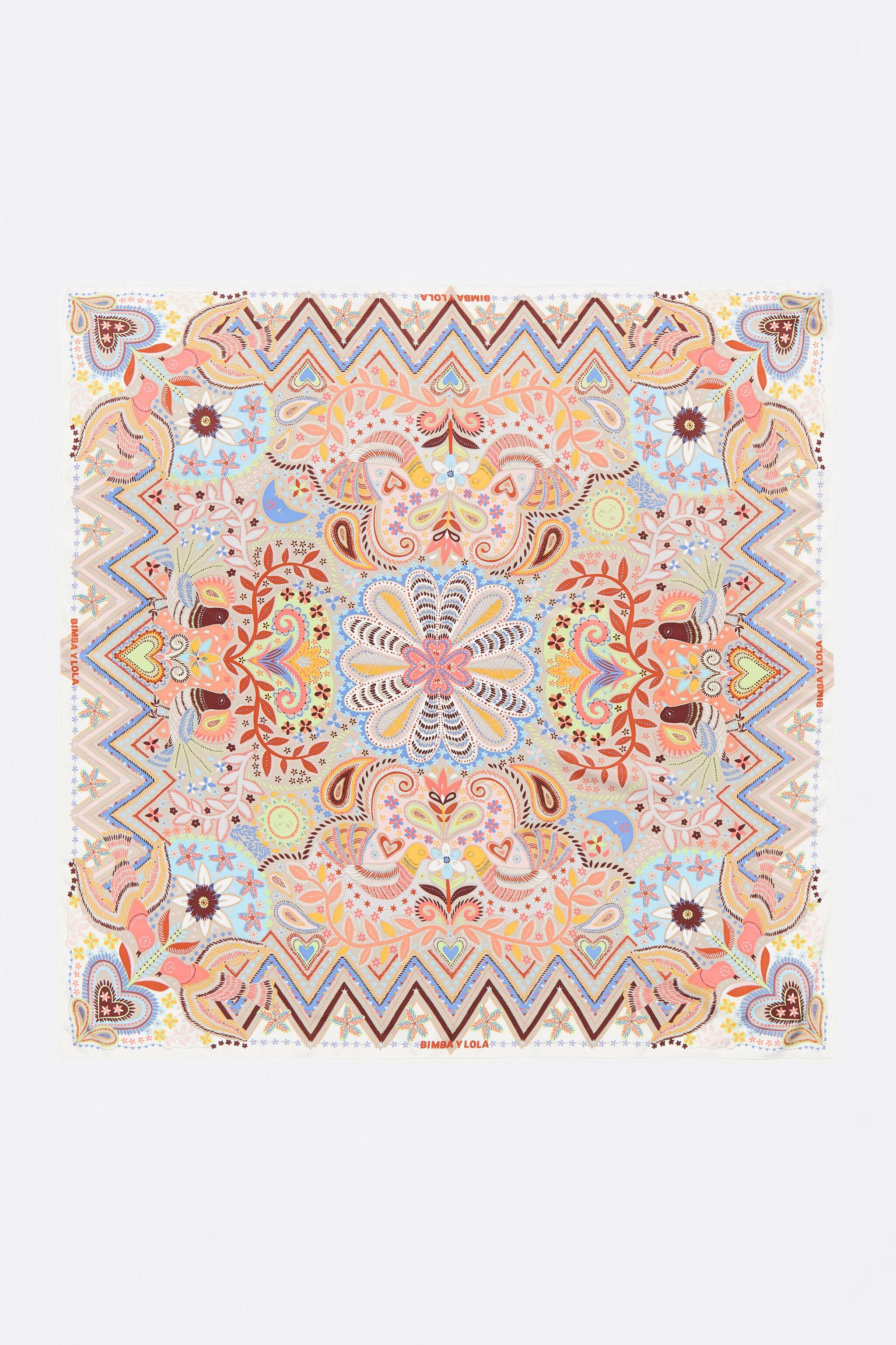 Beige birds and mini prints scarf