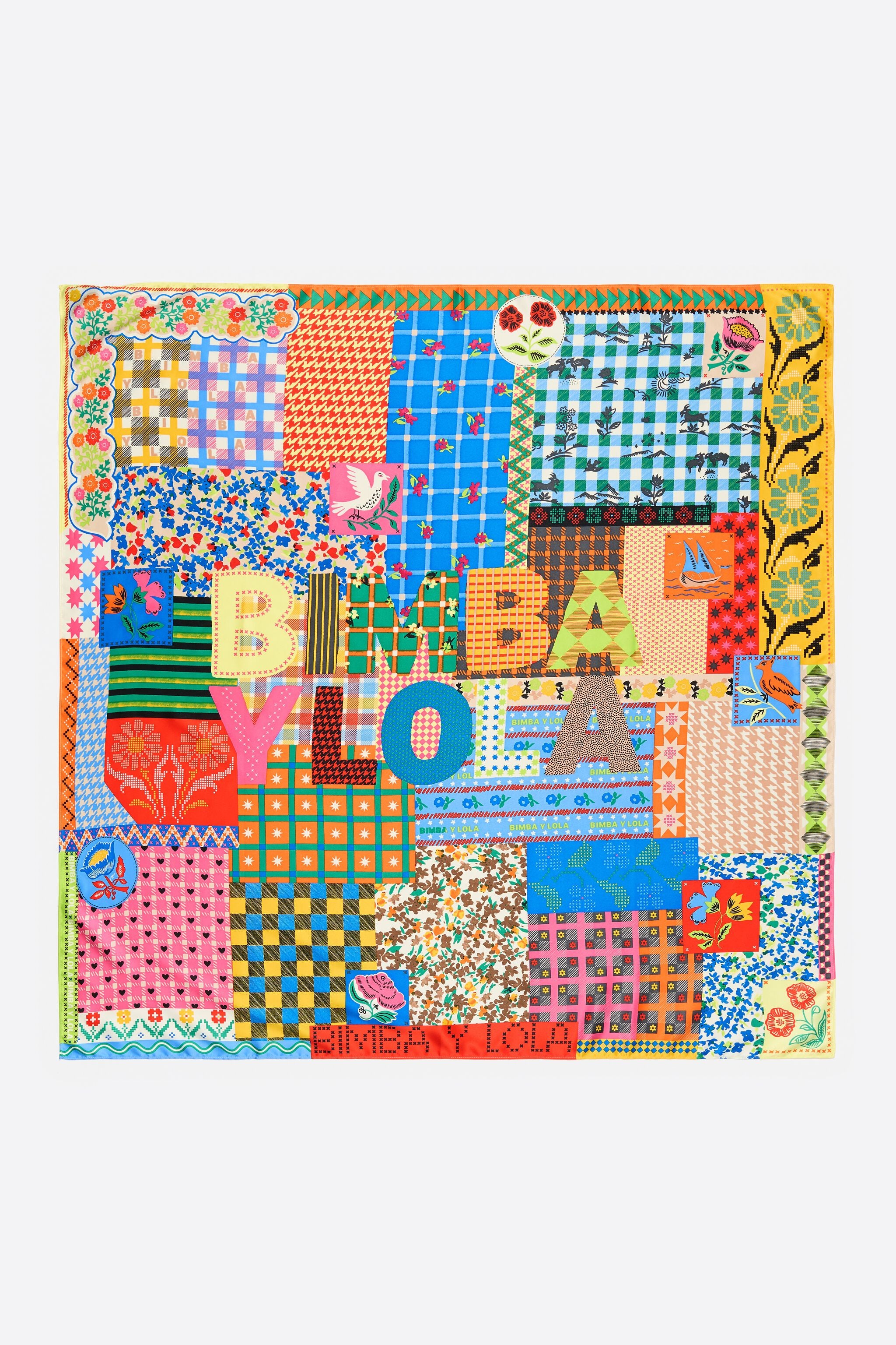 Patchwork multicolor print scarf